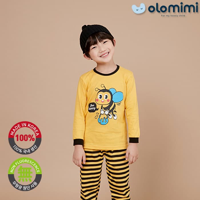 _OLOMIMI_ KOREA 21FW Kids Pajamas_sleepwear_30S SINGLE Long Sleeves_BEE HAPPY
